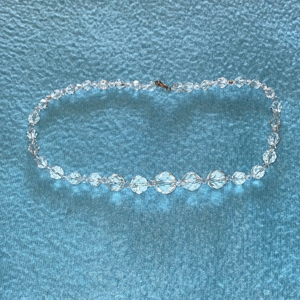 AURORA BOREALIS crystal beaded choker necklace vintage 1950 elegant size 16”